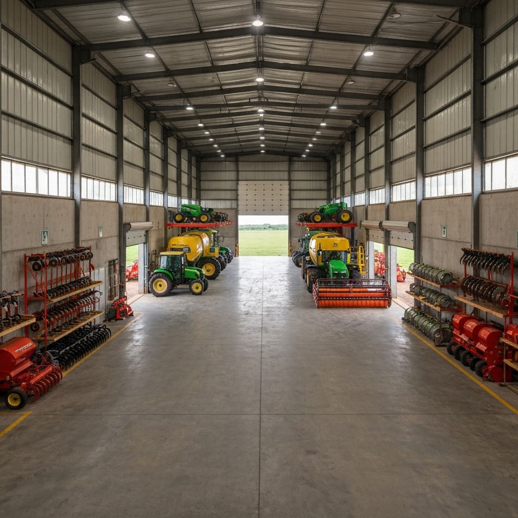 Galpão agrícola com maquinário